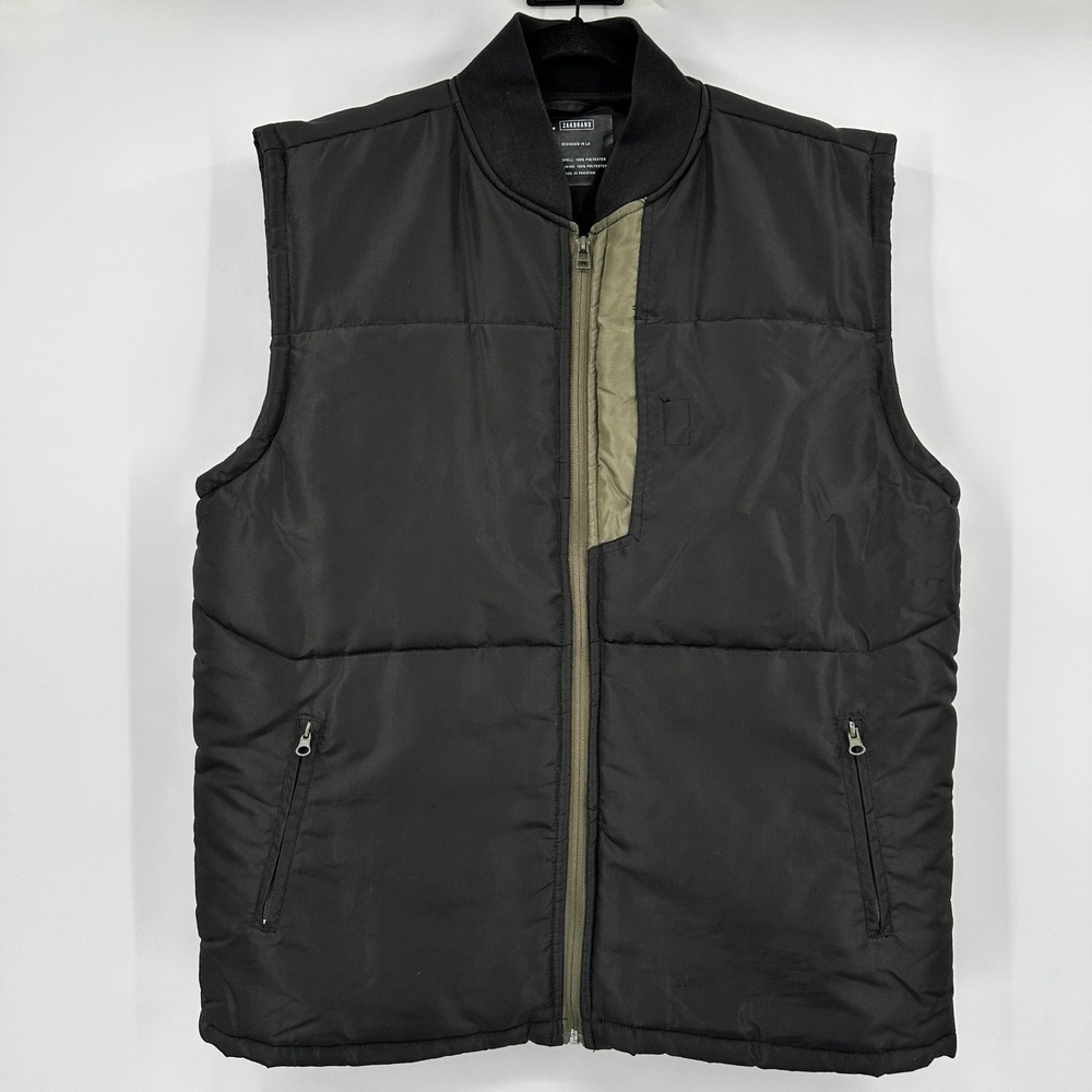 ZAKBRAND Mens XL Black Puffer Vest Full Zip Ribbed Collar Gorpcore Streetwear
